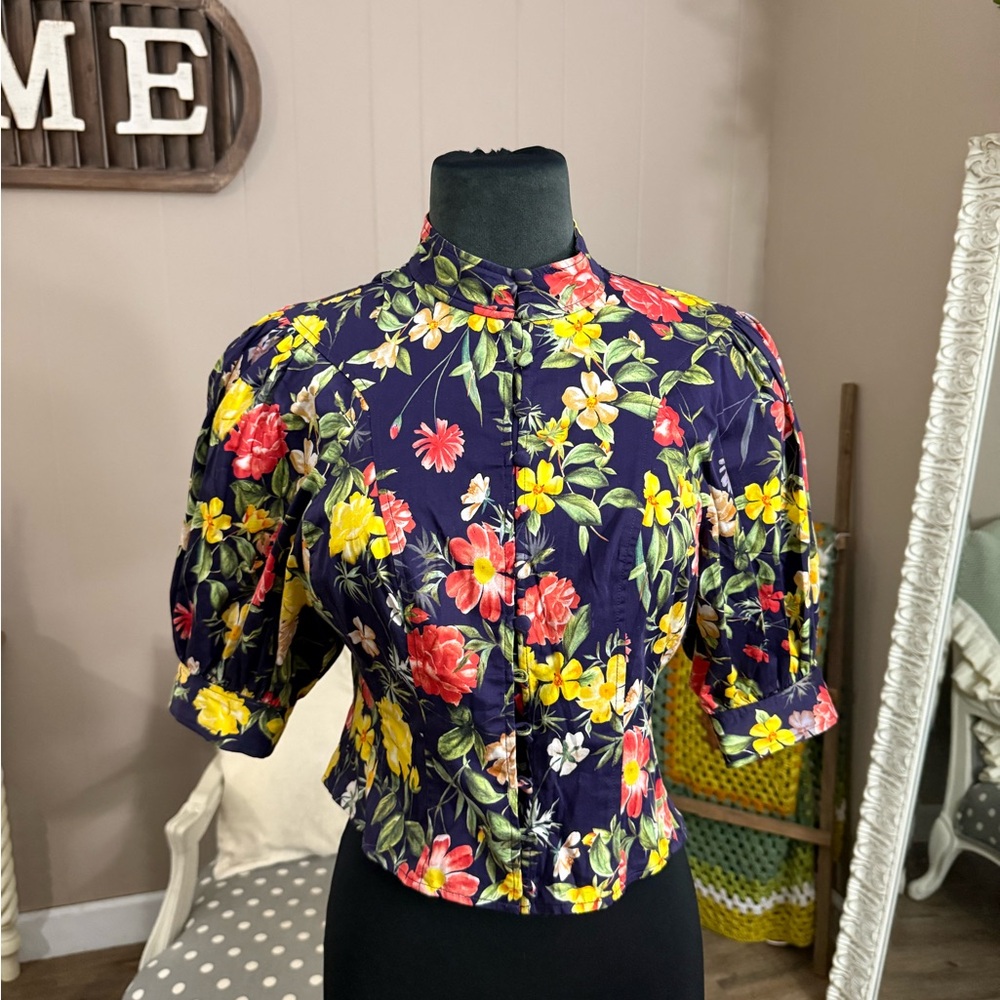Marissa Webb • Puff Sleeve Floral Crop Top
